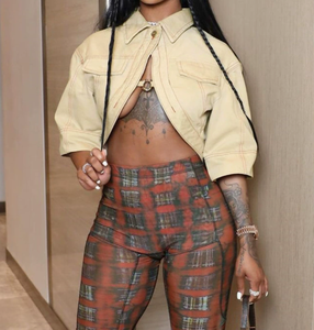 Viviblook Z0115TP01 Women Plus Size Coat Outerwear <b>Cardigan</b> Outdoor Half Sleeved Lapel Jacke Crop Top - Product Image 1