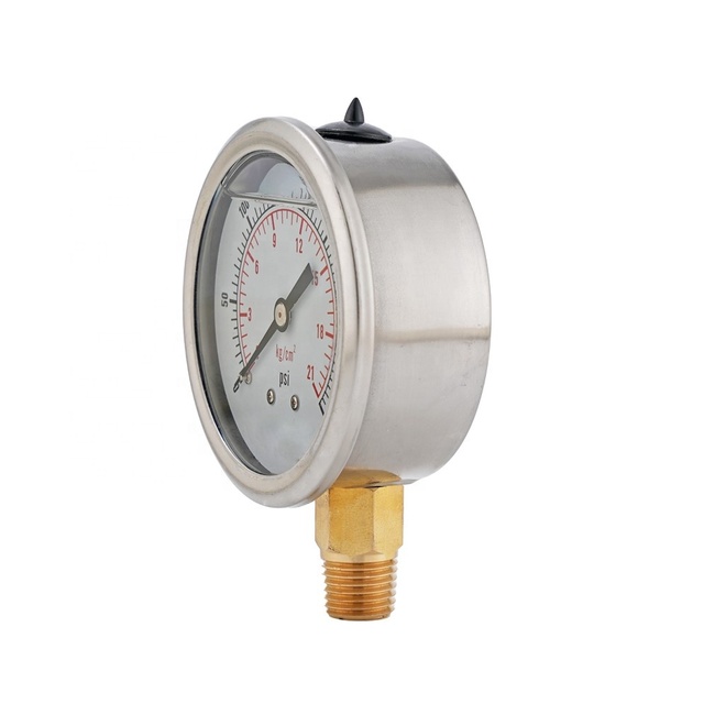 50mm 2.0" Bourdon Tube Glycerin Filled Pressure Gauge Pressure for Industrial Stainless Steel Case 1/4"NPT Brass Lower Mount