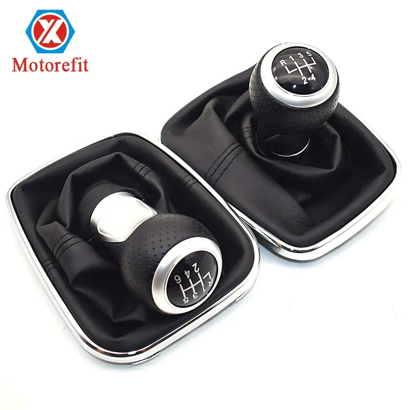 Motorefit 12ミリメートル5/6 Speed Chrome Car Styling Gear Shift Knob Gaitor Boot For Volkswagen VW BORA GOlf MK4/4 IV/ ETTA GTI 1999-2005