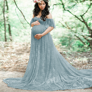 Robe de <span class=keywords><strong>grossesse</strong></span> pour séance photo, robe longue en dentelle élégante pour femmes enceintes, robe de maternité sans manches courte - Product Image 2