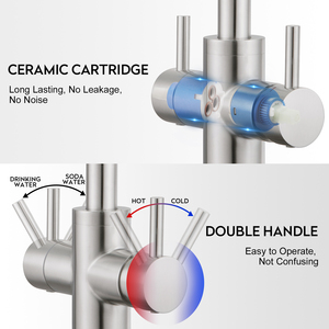 Dual Handles Reverse Osmosis Filter Stainless Steel 4 Way Kitchen Faucet with Sparkling Soda Water - Product Image 4