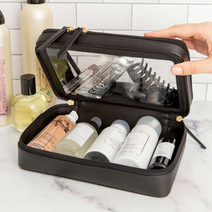 Caja de viaje de Tpu con cremallera de dos capas, estuche de viaje transparente de cuero Pu Saffiano, brochas de maquillaje, estuche de viaje para cosméticos - Product Image 2