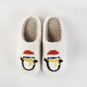 Christmas Snowman And Penguin New Design Fur Slippers Slides Fashion Festivals Designs Santa Hat Home Indoor Slippers For Gifts