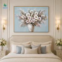 Peinture à l'huile florale personnalisée en usine, peinte à la main, bouquet abstrait de fleurs roses et blanches dans un vase texturé, art mural pour la décoration intérieure