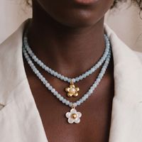 Nouveau Collier Pendentif Fleur en Cuivre et Zircon, Perles d'Aigue-marine, Maillons Tendance, Accessoire Élégant et Délicat, Touche d'Art