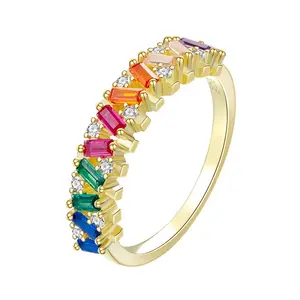 Fashion Light Luxury Style Colored Zircon Sterling Silver Ring 14K Gold Plated Fashion Gold Finger Rings for Women Wholesale