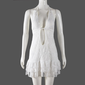 Robes pour femmes Viviblook Z103DS02, nouvelle robe mini à volants sexy à bretelles, col en V profond, dos nu, en dentelle - Product Image 3