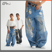 Jean ample vintage pour homme ETAI, taille mi-haute, jambe large, imprimé 3D, délavage moyen, 100 % coton, haute qualité