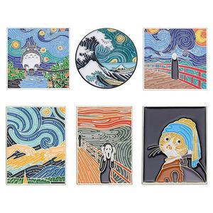 Broches Artísticos de Ukiyo-e con Ondas y la Creación de Adán, Pins de Esmalte de la Noche Estrellada para Ropa y Mochilas, Artesanías Metálicas - Product Image 4