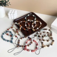 Porte-clés en pierre naturelle perlée, breloque de téléphone, bracelet de poignet en cristal d'améthyste pour aromathérapie, breloque de sac, cadeau spirituel