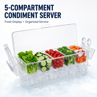 Hete Aanbieding Transparante PS Kunststof 5-Vaks Geïsoleerde Servies Schaal voor Thuis, Feest, Restaurant, Fruit & Topping Organizer
