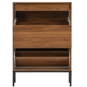 Meuble à chaussures moderne en bois durable avec 2 tiroirs ondulés, étagère réglable, autoportant pour entrée - Product Image 3