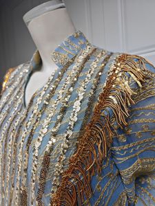 Nuovo modello Abaya in Dubai speciale collo nappe Design con perline dorate maniche larghe doppio strato - Product Image 5