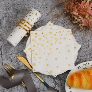 Star Printed Square Paper Napkins 250mm Gold Foil Birthday Party Tableware - Product Image 2
