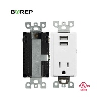 Prise double BAREP 15A 125V anti-effraction, homologuée CULus, ignifuge en PC, avec 2 ports USB-A