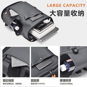 Laptop <b>Backpack</b> Large Capacity With Usb Port And Earphone Hole For Travel Work Unisex Black Gray Solid Color - Product Image 2