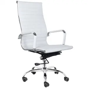 白色和金色印花小型医疗游戏行政椅子价格便宜的电脑高背Pu真皮成人办公椅