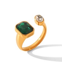 Mirawell – Bague ouverte rétro vintage émeraude-zircon, plaquée or 18 carats, en acier inoxydable, pour femme – Meilleure vente