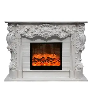 White marble fireplace metal for home decorative style stone modern indoor marble fireplace mantel