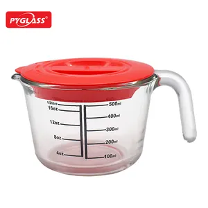 Cốc Đo Thủy Tinh Borosilicate Cao Cốc Đo Thủy Tinh Trong Suốt An Toàn Với Lò Vi Sóng Có Nắp PP