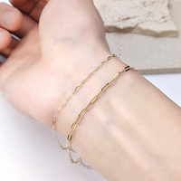 Pulsera de cadena con clip de papel de 2,25mm, joyería de mano, oro Real AU750, ligero, 18K, ajustable para mujer, joyería fina