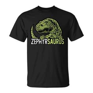 Zephyrsaurus Dinosaur T-Rex T-Shirt avec nom personnalisé, noir, unisexe, pour adultes - Product Image 1