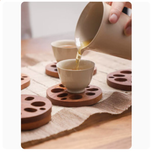 Posavasos de madera con forma de raíz de loto, 9,5x8,5x1 cm, aislante para protección de tazas de té y café - Product Image 5