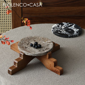 <span class=keywords><strong>Plateau</strong></span> de service rond en marbre et <span class=keywords><strong>bois</strong></span> avec base en <span class=keywords><strong>bois</strong></span> massif Présentoir de table et de bureau à un niveau pour bijoux et thé - Product Image 2