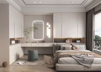 Armoire intégrée moderne en bois massif avec coiffeuse et compartiments de rangement multicouches, design gratuit, écologique, pour chambre et école