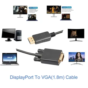 공급업체에 문의하기 저렴한 DP VGA 케이블 1.8 메터 DisplayPort 남성 VGA 남성 비디오 케이블 1080 마력 노트북 HDTV