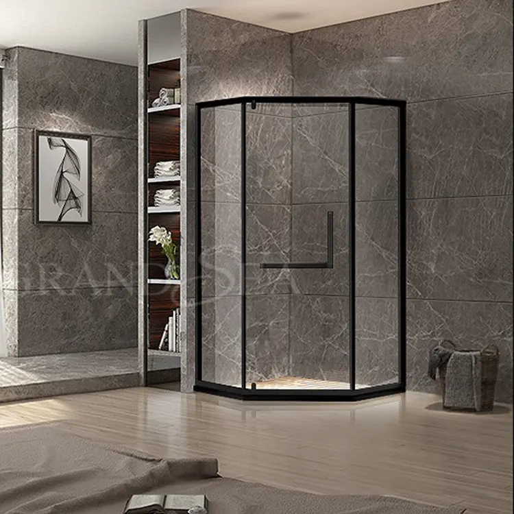 Bagno di lusso altalena nero striscia di gomma impermeabile curvo senza telaio porta in vetro temperato porta della doccia con rullo