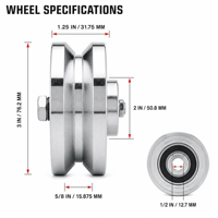 Roue de portail coulissant à rainure en V de 3 pouces, rouleau en acier massif chromé pour rail de porte et de fenêtre