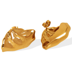 ต่างหูไทเทเนียมเหล็กทรงใบไม้สีทองรูปทรงไม่สม่ำเสมอ ดีไซน์เรียบง่ายสำหรับใส่ทุกวัน - Product Image 5