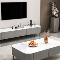 Meuble TV moderne de luxe en marbre, centre de divertissement, console multimédia, ensemble de meubles de salon avec table basse et pieds en métal