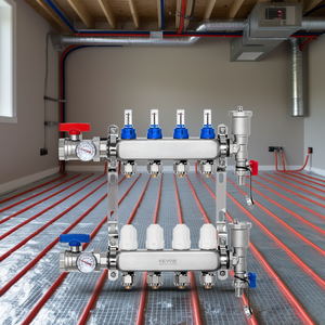 Kit de collecteur de chaleur radiant Vevor à 4 branches, 1/2 pouce PEX, acier inoxydable, système de chauffage au sol hydronique - Product Image 2