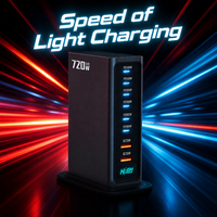Chargeur de bureau USB C GaN avec 8 ports, 6 USB-C et 2 USB-A, charge rapide 140W EPR, certifié UKCA CE FCC
