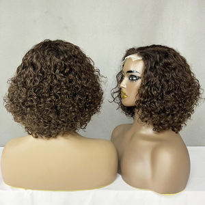 Perruque courte de 8 pouces à prix avantageux, style luxueux bouclé, avec fermeture en dentelle 4x4, disponible en 4 couleurs - Product Image 4