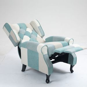 Sillón Individual Moderno <span class=keywords><strong>de</strong></span> Lujo para Sala <span class=keywords><strong>de</strong></span> Estar, Tela Resistente con <span class=keywords><strong>Rayas</strong></span> Azules, Respaldo <span class=keywords><strong>de</strong></span> Madera, Mueble Suave para el Hogar - Product Image 4