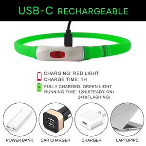 USB LED 조명 기능이 있는 개 목걸이, 고양이용 맞춤형 실리콘 방수 목걸이, 솔리드 스타일, 현대적인 반려동물을 위한 조절 가능 목걸이 - Product Image 5