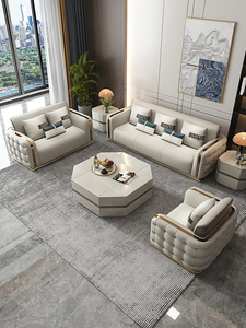 Sofá Seccional Contemporáneo Tapizado en Cuero Artificial con Cojín de Espuma Estilo Victoriano para Sala de Estar - Product Image 2