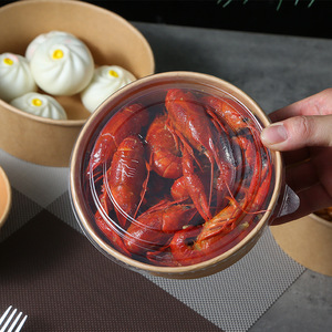 Échantillon gratuit, récipient en papier à emporter, bols à salade 400ml ~ 1500ml, bol rond en papier Kraft jetable pour l'emballage des aliments - Product Image 4