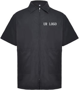 Blouse de coiffeur personnalisée en polyester pongé imperméable noir confortable avec fermeture éclair et logo - Product Image 2