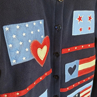 Vente en gros de tricots personnalisés Pull cardigan patchwork en laine polaire classique sur le thème des États-Unis avec tissu polaire
