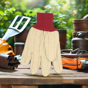 Gants de travail en toile à double paume 100% coton avec poignet en tricot rouge Gants de sécurité abordables pour usage industriel et en entrepôt - Product Image 3