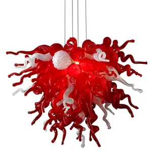 Villa classic luxury dale chihuly style hand blown murano red vintage art deco glass chandelier hanging pendant light for sale