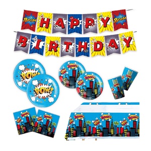 Blue City Hero super-héros fête d'anniversaire fournitures vaisselle jetable assiettes en papier nappe bannière super-héros fête décoration - Product Image 1