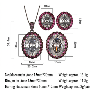 Parures de bijoux en cuivre écologiques en gros, haut de gamme, plaqué or, zircon ovale taillé 15*20mm, collier, boucles d'oreilles et bague tendance pour mariage - Product Image 3