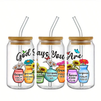 Autocollant floral pour verres, transfert UV DTF DIY, étiquette en cristal 3D, étiquette en cristal imperméable et résistante aux rayures 12oz