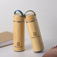 Bouteille isotherme à large ouverture en acier inoxydable, double paroi, avec infuseur à café et thé, et coque en bambou – Offre Spéciale