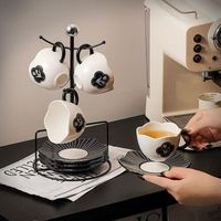 Tasse à café et soucoupe en céramique noire style tulipe vintage, élégante tasse à latte pour l'art du café, vaisselle de thé de l'après-midi, idéale pour cadeau ou souvenir